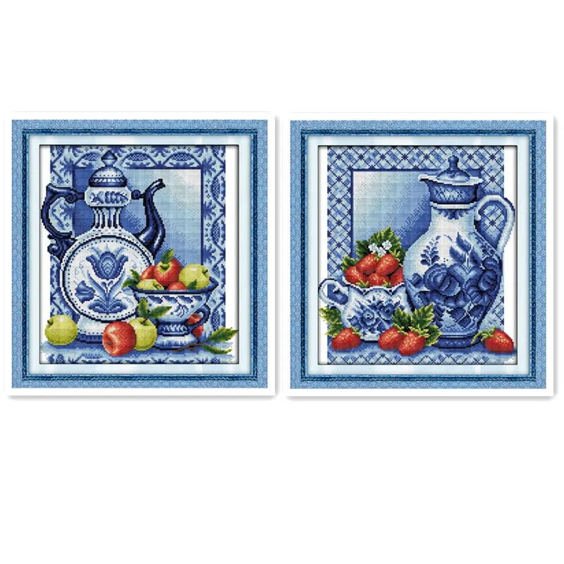 Blue and white porcelain fruit pattern 11CT 14CT Printed on embroidered cloth Cross stitch kit Embroidered decoration
Blue and white porcelain fruit pattern 11CT 14CT Printed on embroidered cloth Cross stitch kit Embroidered decoration