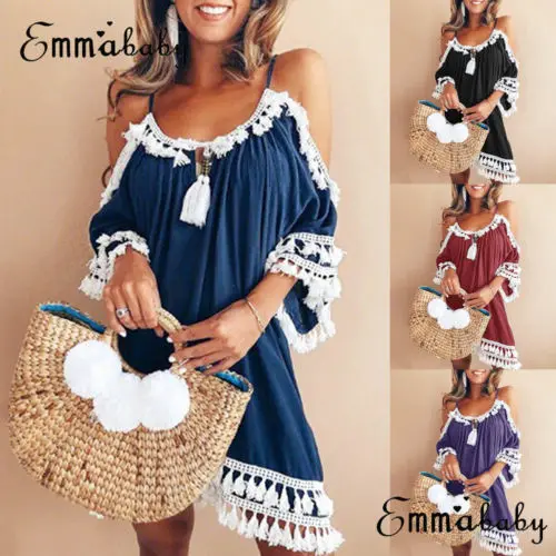 Women Dress Halter Neck Tassel Sun Dress Ladies Off Shoulder Summer Beach Party Dress
Women Dress Halter Neck Tassel Sun Dress Ladies Off Shoulder Summer Beach Party Dress