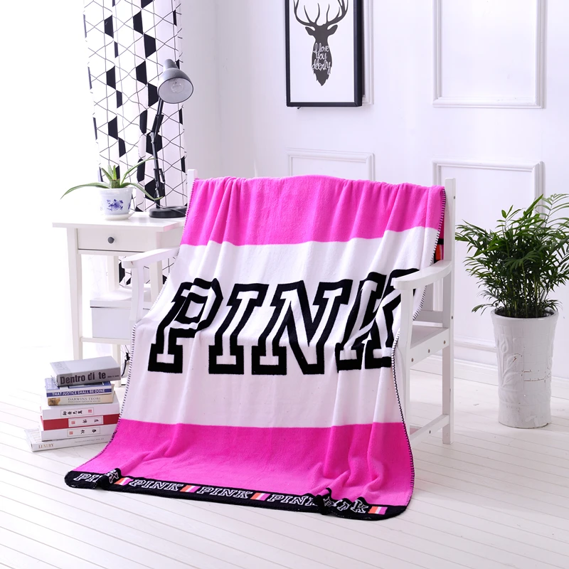 Image Spring Autumn Brand VS Secret Pink Coral Fleece Blanket Bed Sofa Picnic Baby Flannel Small Victoria Blanket Swaddle Sleeper