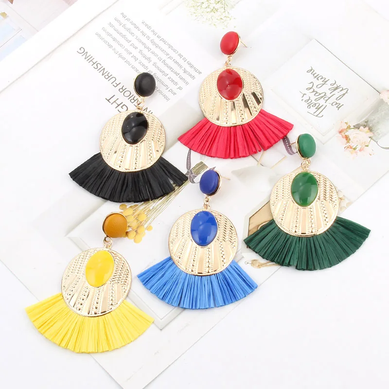 Bohemian Ethnic Oval Alloy Inlay Acrylic Resin Gem Earrings Women Lafite Grass Ornate Tassel Drop Earrings Jewelry
Bohemian Ethnic Oval Alloy Inlay Acrylic Resin Gem Earrings Women Lafite Grass Ornate Tassel Drop Earrings Jewelry