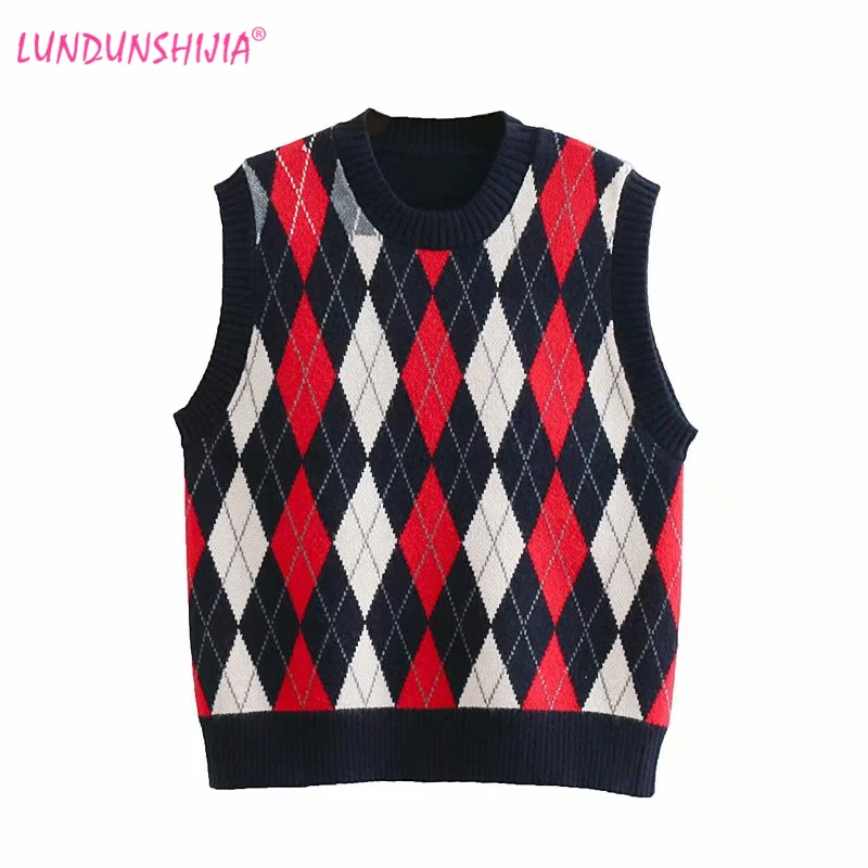 LUNDUNSHIJIA 2019 Spring Autumn Patchwork Sweater Vest Women Sleeveless O-Neck Knitted Vests Female Casual Classic Rhombus Plaid
LUNDUNSHIJIA 2019 Spring Autumn Patchwork Sweater Vest Women Sleeveless O-Neck Knitted Vests Female Casual Classic Rhombus Plaid