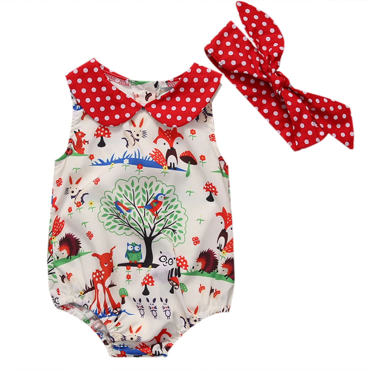 2 Pc Summer Infant Baby Girl Dot Cartoon Print Romper +Headband Peter Pan Collar Jumpsuit Clothes Outfits Sunsuit
2 Pc Summer Infant Baby Girl Dot Cartoon Print Romper +Headband Peter Pan Collar Jumpsuit Clothes Outfits Sunsuit