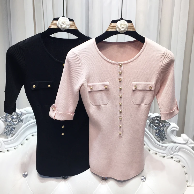 Designer Autumn 2017 Spring Autumn Fashion Streetwear Knitted Embossed Gold Buttons Short Sleeve Sweater Women Pullover female
Designer Autumn 2017 Spring Autumn Fashion Streetwear Knitted Embossed Gold Buttons Short Sleeve Sweater Women Pullover female