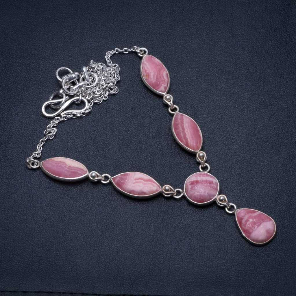 Natural Rhodochrosite Handmade Indian 925 Sterling Silver Y Necklace 16.75" T8667 
Natural Rhodochrosite Handmade Indian 925 Sterling Silver Y Necklace 16.75" T8667