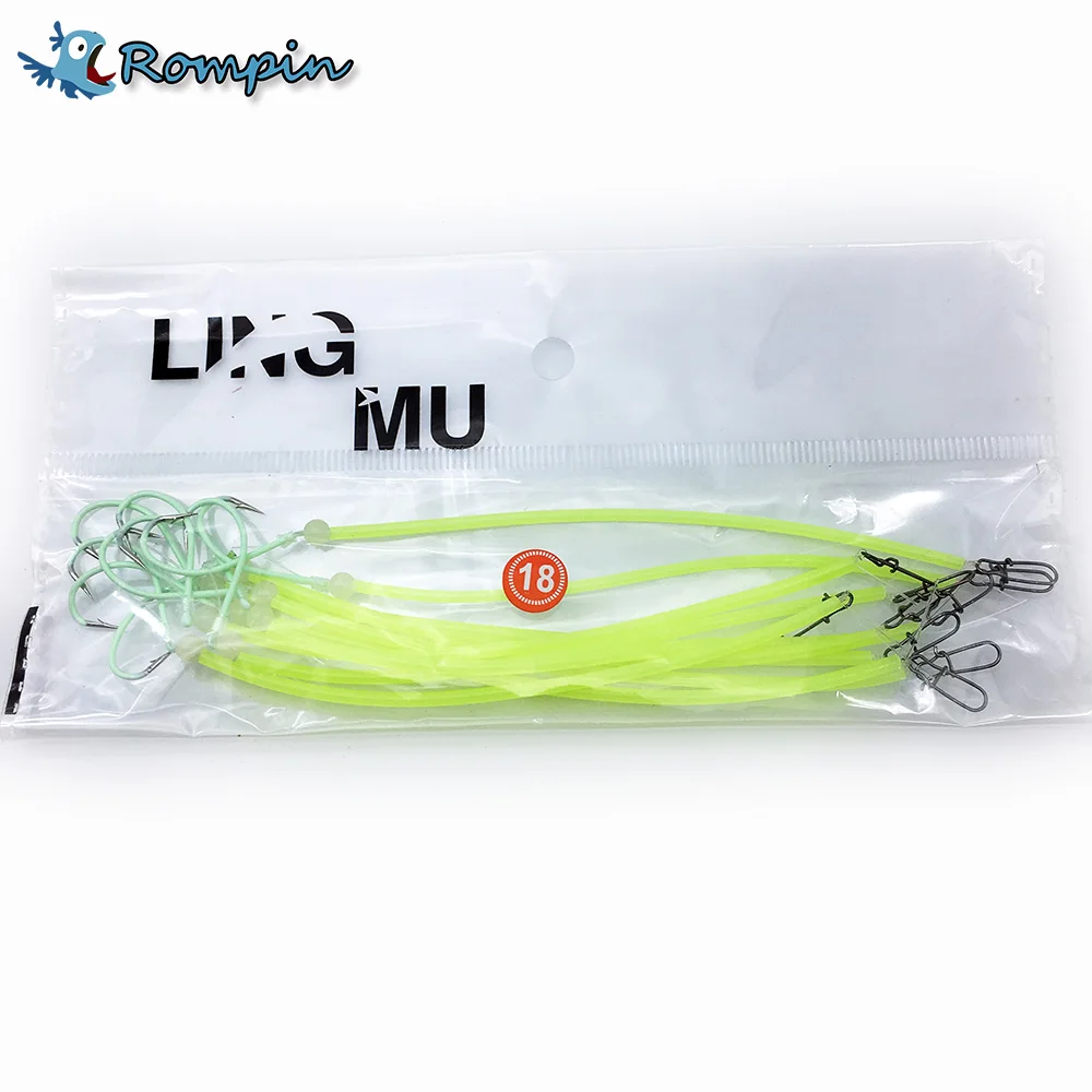 Rompin 10 шт. светящийся рыболовный крючок с бородкой перевернутой леской 12-18 #