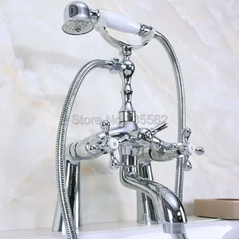 Chrome Clawfoot Bathtub Shower Faucet Deck Mounted Bathroom Handheld Shower Faucets Dual Cross Mixer Tap lna121
Chrome Clawfoot Bathtub Shower Faucet Deck Mounted Bathroom Handheld Shower Faucets Dual Cross Mixer Tap lna121