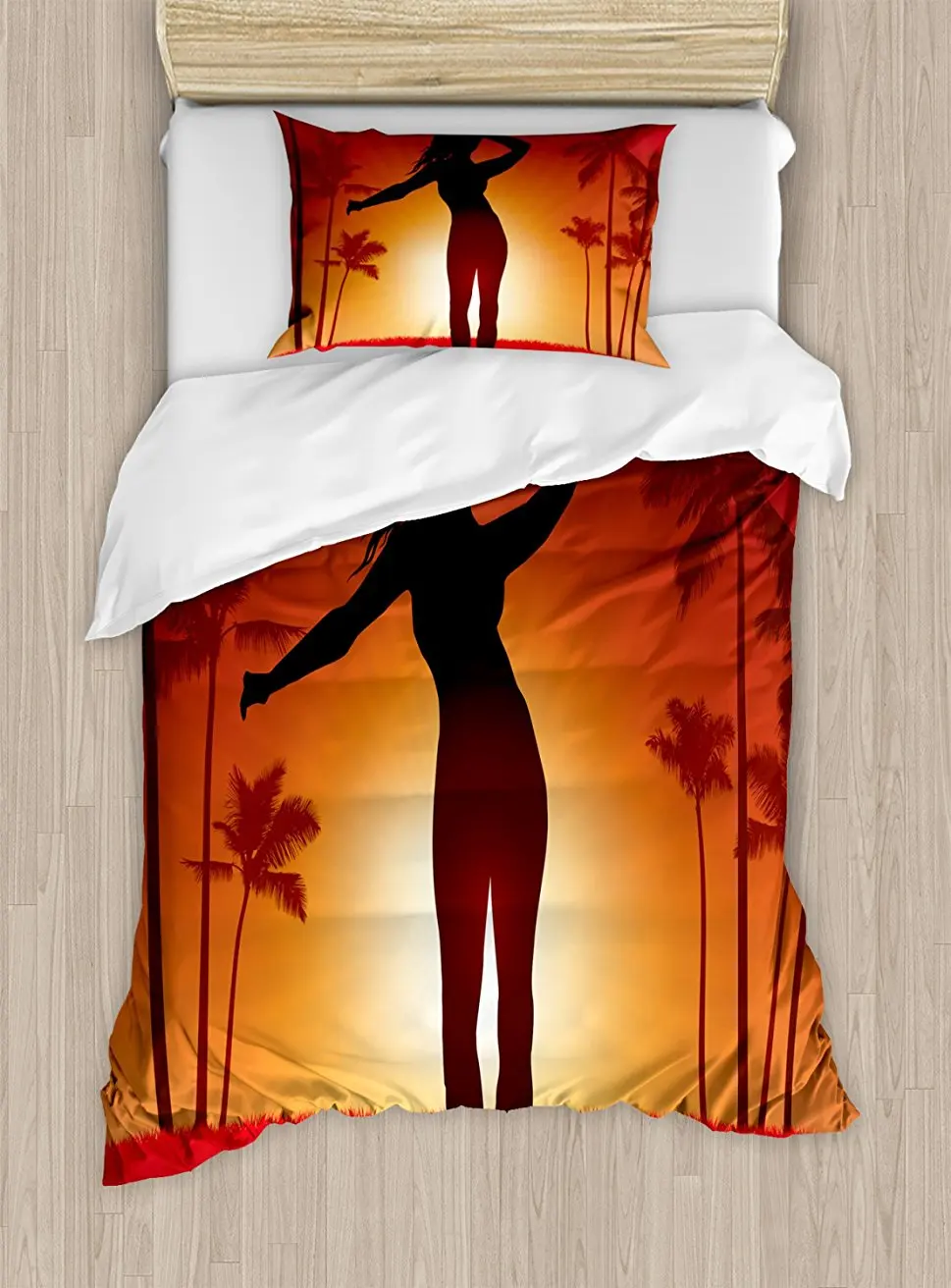 Girls Duvet Cover Set Silhouette of Female Human Body in the Sunshine of Exotic Lands Image Print, 4 Piece Bedding Set
Girls Duvet Cover Set Silhouette of Female Human Body in the Sunshine of Exotic Lands Image Print, 4 Piece Bedding Set