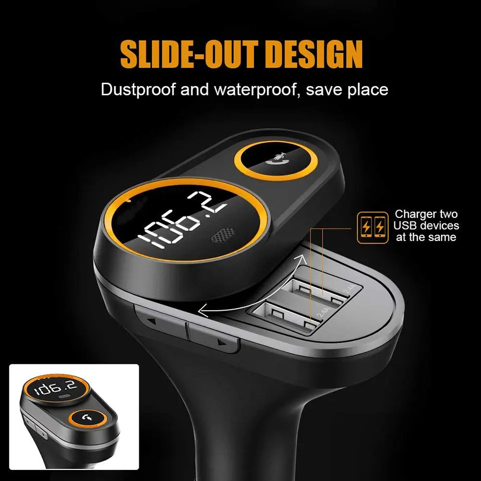 ANLUD FM Transmitter High Quality Rotate Bluetooth Handsfree Car Kit Modulator Dual USB Car Charge Audio Radio TF MP3 Player (2)