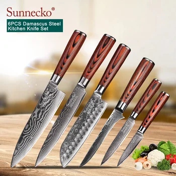 SUNNECKO 6PCS Kitchen Knives Set Utility Chef Knife Japanese Damascus VG10 Steel Sharp Blade Chef Cut Tools Pakka Wood Handle
SUNNECKO 6PCS Kitchen Knives Set Utility Chef Knife Japanese Damascus VG10 Steel Sharp Blade Chef Cut Tools Pakka Wood Handle