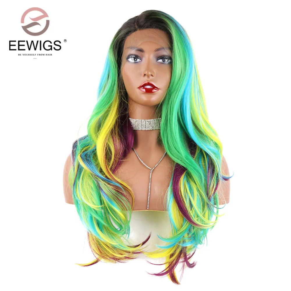 EEWIG Colorful Rainbow Green Synthetic Lace Front Wigs Long Wavy Wig with Short Roots Heat Resistant Fiber Drag Queen Wig Event
EEWIG Colorful Rainbow Green Synthetic Lace Front Wigs Long Wavy Wig with Short Roots Heat Resistant Fiber Drag Queen Wig Event