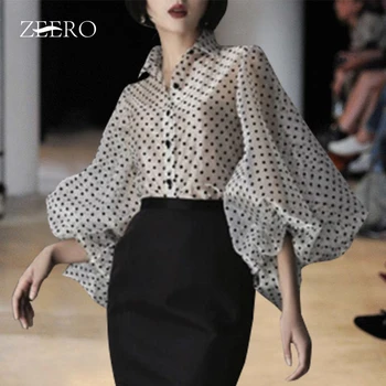 2019 Runway Transparent Polka Dot Women's Shirt Organza Sexy Lantern Sleeve Lapel Blouses Office Lady Fashion Summer Casual Tops
2019 Runway Transparent Polka Dot Women's Shirt Organza Sexy Lantern Sleeve Lapel Blouses Office Lady Fashion Summer Casual Tops