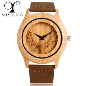YISUYA Bamboo Wood Watch Men Brown Genuine Leather Band Hollow Deer Head Pattern Creative Wooden Wristwatch
YISUYA Bamboo Wood Watch Men Brown Genuine Leather Band Hollow Deer Head Pattern Creative Wooden Wristwatch