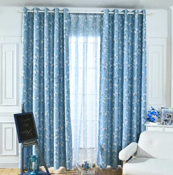 New 3 Colors Elegant White Floral Ready Made Curtains for Living Room Luxury Blue Flowers Cortina Bedroom Shade Customized Size