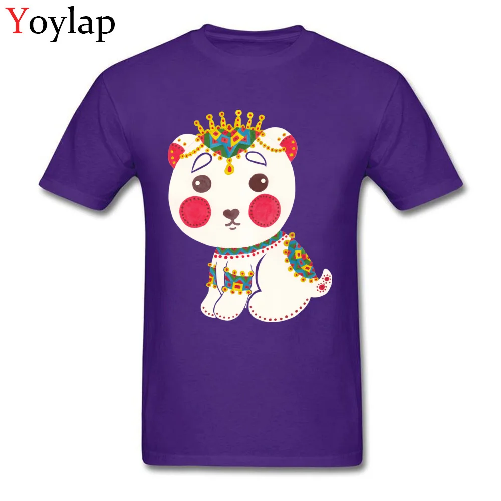 Male Tops Shirts Prevailing Printed On T-shirts 100% Cotton O-Neck Short Sleeve Personalized The Ethnic Polar Bear Clothing Shirt purple
