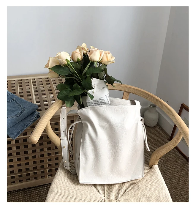 MJ Soft Leather Bucket Bag Female Casual PU Leather Shoulder Bag Large Capacity Crossbody Handbag Shopping Tote Bags for Women (9)