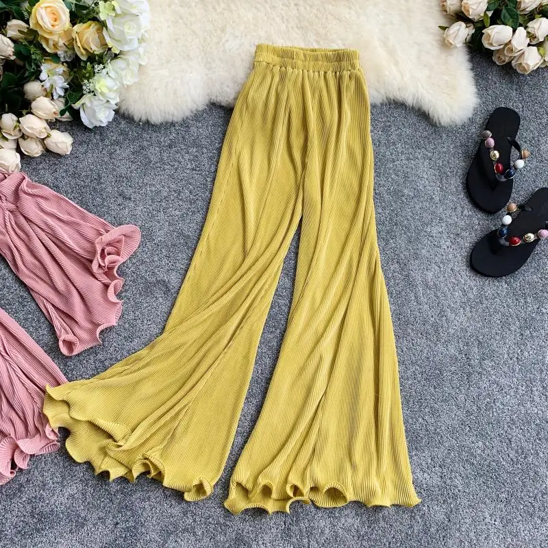 2019 New Summer Fashion Loose Pleated Flare Pants Women Vintage Ruffles High Waist Trousers Holidy Beach Wide legs Pants Mw693
2019 New Summer Fashion Loose Pleated Flare Pants Women Vintage Ruffles High Waist Trousers Holidy Beach Wide legs Pants Mw693
