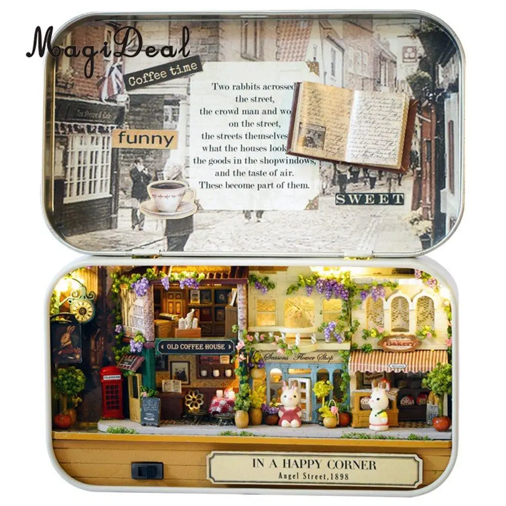 1Set DIY Handicraft Tin Box Wood Miniature Dollhouse Theatre Series for Room Home Desk Decor Novelty Friends Birthday Gift