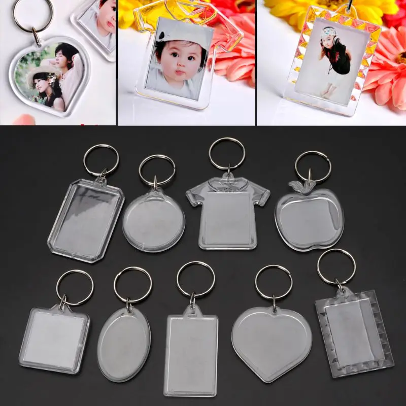 10Pcs Picture Blank Keyrings Transparent Acrylic Key Chains Insert Your Photo Frame Keyring DIY Split Ring Gift | Украшения и