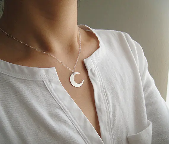N070 Gold Silver Cute Tiny Half Moon Necklace Simple Crescent Moon Necklace Galaxy Moon necklace Jewelry for Lady Girl
