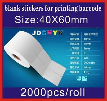 2000pcs size:40mm X60mm many sizes choose Coated paper adhesive blank sticker barcode printing paper blank label paper
2000pcs size:40mm X60mm many sizes choose Coated paper adhesive blank sticker barcode printing paper blank label paper