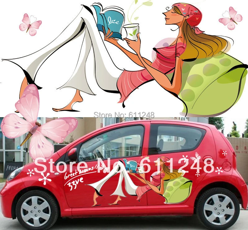 Car styling Elegant girl reading a book, butterflies, flowers 3D car sticker for all Sedan/ Hatchback car Body Decals
Car styling Elegant girl reading a book, butterflies, flowers 3D car sticker for all Sedan/ Hatchback car Body Decals