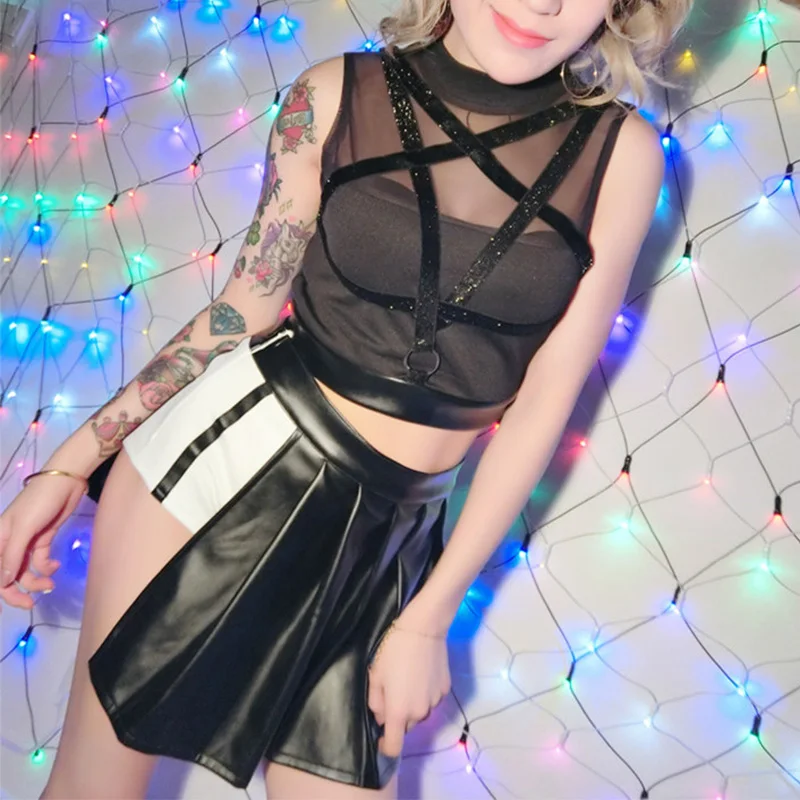 Summer Women Short Tops Tee Sexy Pentagram Cross Straps Decoration T-Shirt Short Sleeve Female Punk Tops
Summer Women Short Tops Tee Sexy Pentagram Cross Straps Decoration T-Shirt Short Sleeve Female Punk Tops