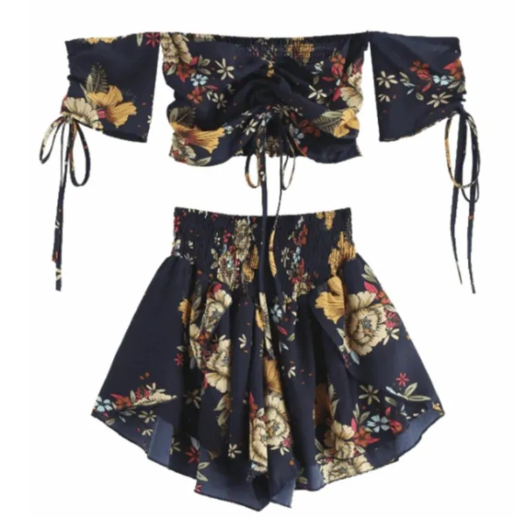Fashion Slash Neck Sexy Two Piece Set Casual Women Crop Top High Waist Shorts Floral Print Suits Beach Boho Outfits
Fashion Slash Neck Sexy Two Piece Set Casual Women Crop Top High Waist Shorts Floral Print Suits Beach Boho Outfits