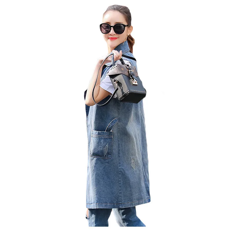 Summer Autumn Women Cotton Casual Cardigan Turndown Collar Jeans Waistcoats Sleeveless Jackets Tops Female Long Denim Vest Coat
Summer Autumn Women Cotton Casual Cardigan Turndown Collar Jeans Waistcoats Sleeveless Jackets Tops Female Long Denim Vest Coat