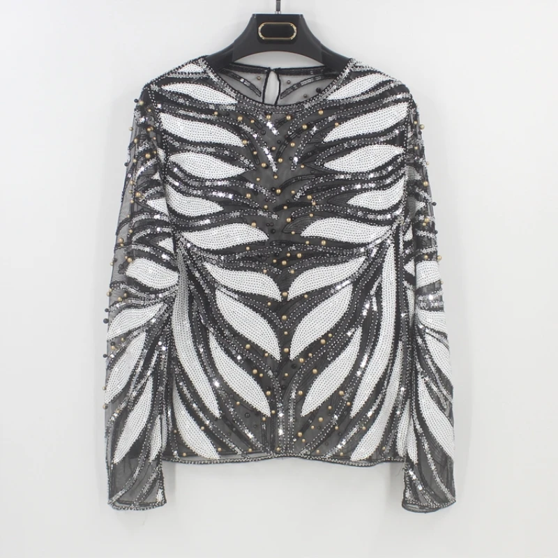 Luxury Women Perspective Pullover Shirt Top Long Sleeve Embellished Beaded Sequin Party Mesh Shirt Tunic Blouse Mujer
Luxury Women Perspective Pullover Shirt Top Long Sleeve Embellished Beaded Sequin Party Mesh Shirt Tunic Blouse Mujer