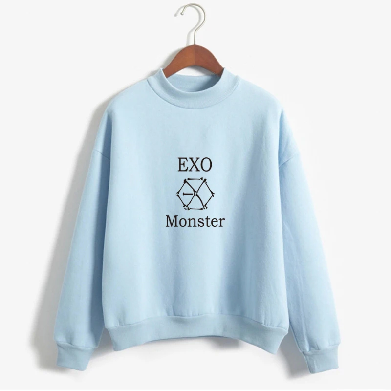 Свитшот с наклейками Kpop Exo Женская флисовая толстовка на осень и зиму худи в стиле