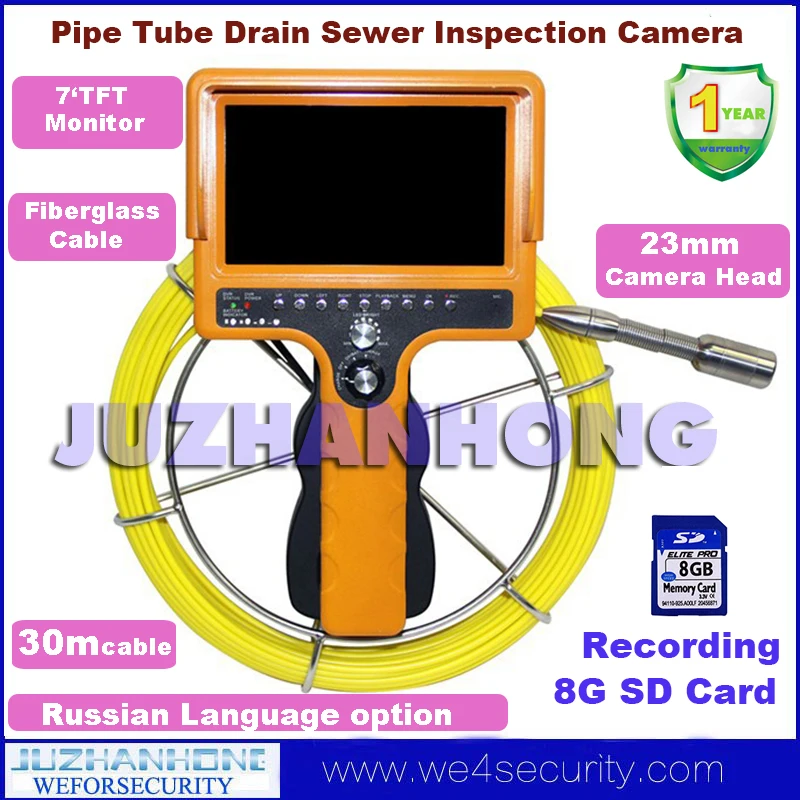 30m recording video inspection camera system with monitor Russian Language 