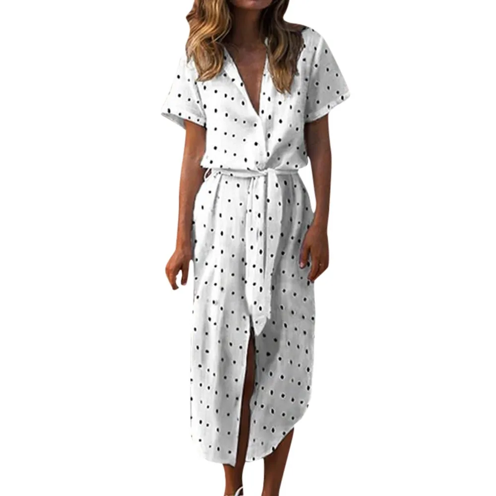 Ladies Dress Short Sleeve Polka Dot Knot V-neck Dress White Fashion Ladies Seaside Casual Dress Vestido de mujer YL-NEW
Ladies Dress Short Sleeve Polka Dot Knot V-neck Dress White Fashion Ladies Seaside Casual Dress Vestido de mujer YL-NEW