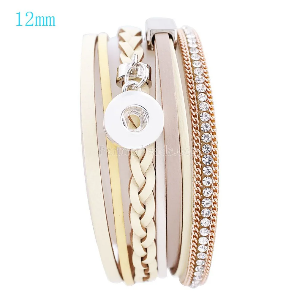 Partnerbeads 20cm snap button real leather bracelets fit 12mm snaps with beige Bracelets For Women KS0610-S | Украшения и