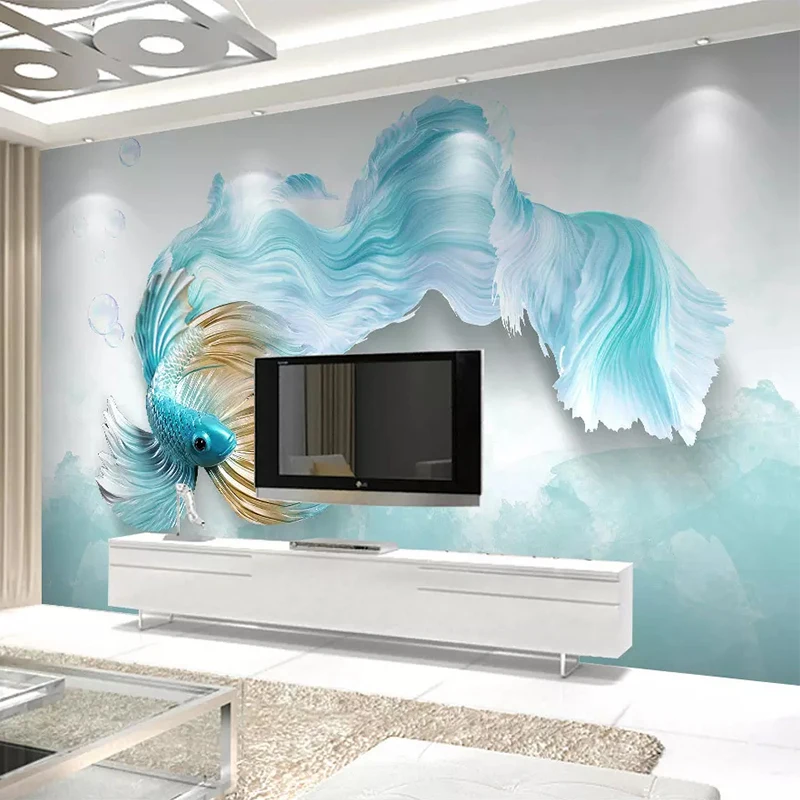 Современные 3D обои с абстрактным голубым павлином рыбками для гостиной ТВ дивана