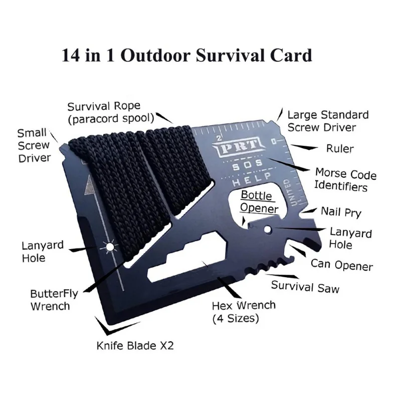 14 in 1 Credit Card Mini Wallet SOS Survival Knife Stainless Steel Multi Functional Outdoor Camping Ninja Rescue Pocket Tools
14 in 1 Credit Card Mini Wallet SOS Survival Knife Stainless Steel Multi Functional Outdoor Camping Ninja Rescue Pocket Tools