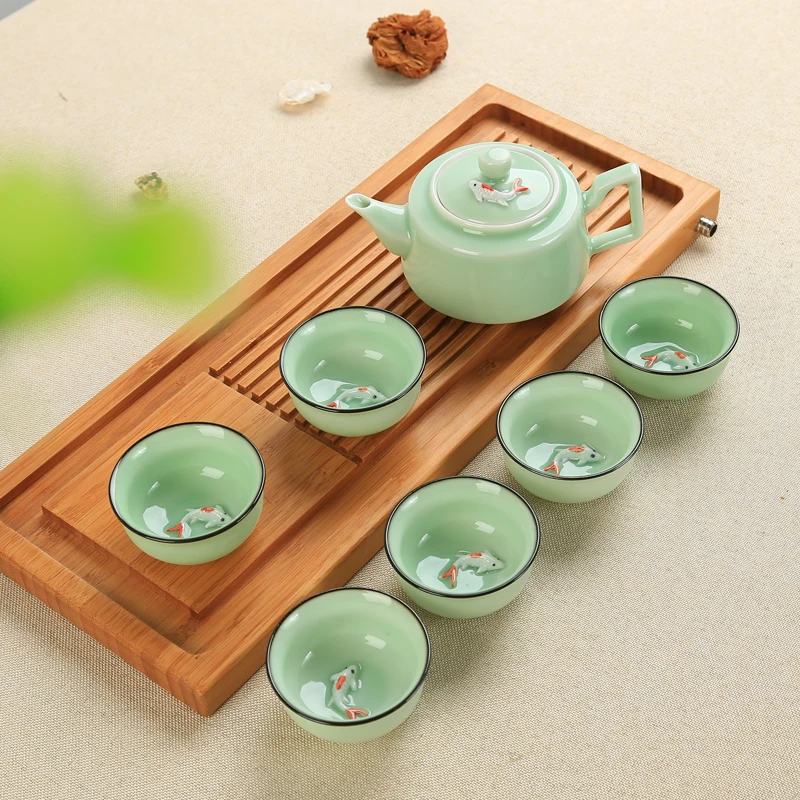 Chinese Tea Set Porcelain Celadon Fish Teacup Set Teapot Drinkware Oolong Tea Kung Fu Tea Set Ceramic Tureen (Not include Tray)
Chinese Tea Set Porcelain Celadon Fish Teacup Set Teapot Drinkware Oolong Tea Kung Fu Tea Set Ceramic Tureen (Not include Tray)
