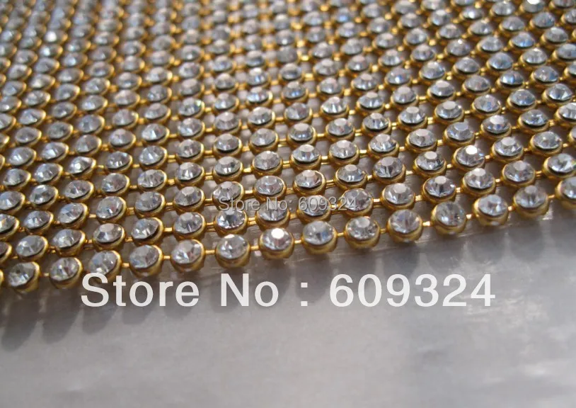 Wholesale - 1 pcs 24 Rows Diamond Gold Ribbon Trim 48inch long with 3mm Clear Crystal with Gold Setting Crystal Bling trim
Wholesale - 1 pcs 24 Rows Diamond Gold Ribbon Trim 48inch long with 3mm Clear Crystal with Gold Setting Crystal Bling trim