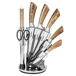 Velaze Набор ножей 8 шт кухонный набор из нержавеющей стали с точилкой и спиннингом блока-цвет древесины, Aliexpress