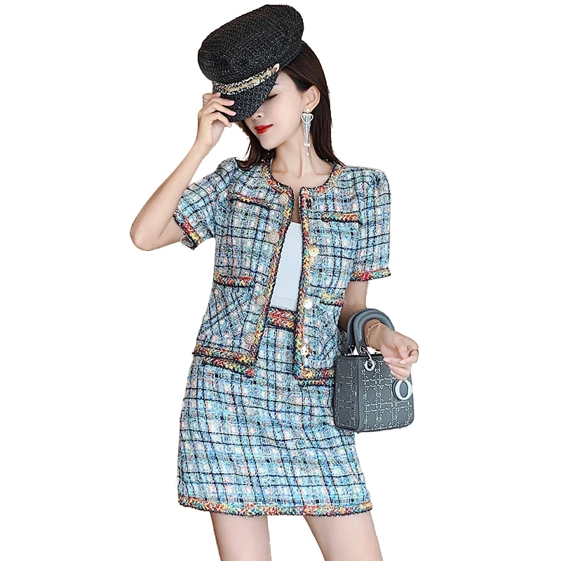 2019 Autumn Women Suits Fashion Tweed Rainbow Suit Single Breasted Short Sleeve Weave Jacket + Bodycon Mini Skirt Two Piece Sets
2019 Autumn Women Suits Fashion Tweed Rainbow Suit Single Breasted Short Sleeve Weave Jacket + Bodycon Mini Skirt Two Piece Sets