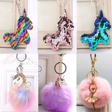 Kawaii Unicorn ตุ๊กตาของเล่นขนสัตว์ Pom Pom โลหะยูนิคอร์นพวงกุญแจผู้หญิงกระเป๋า Hang จี้เด็กวันเกิดของขวั...(China)
