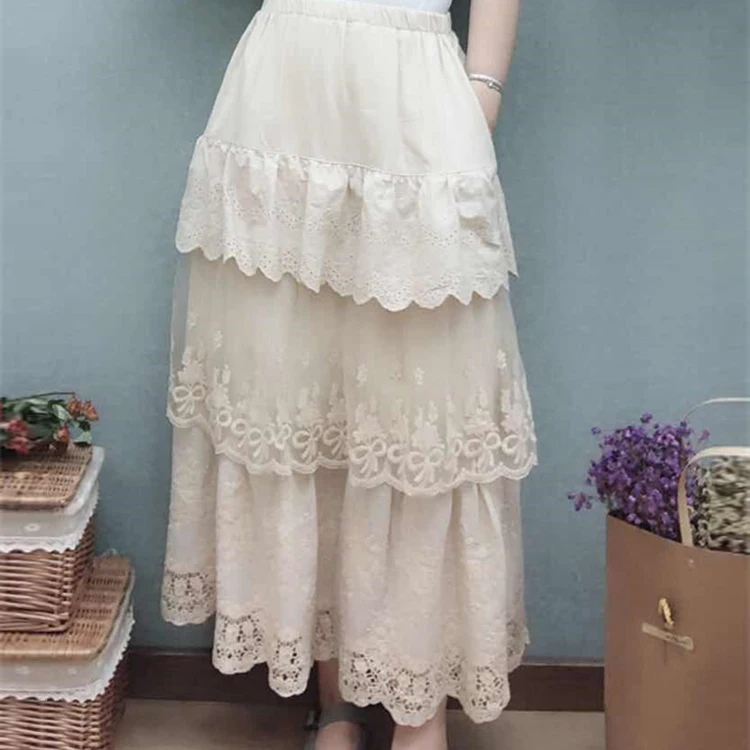 Japan Style Women Lace Embroidery Cotton Skirt Harajuku Mori Girl Elastic Waist Basic Skirt Cute Lolita Princess Long Lace Skirt
Japan Style Women Lace Embroidery Cotton Skirt Harajuku Mori Girl Elastic Waist Basic Skirt Cute Lolita Princess Long Lace Skirt