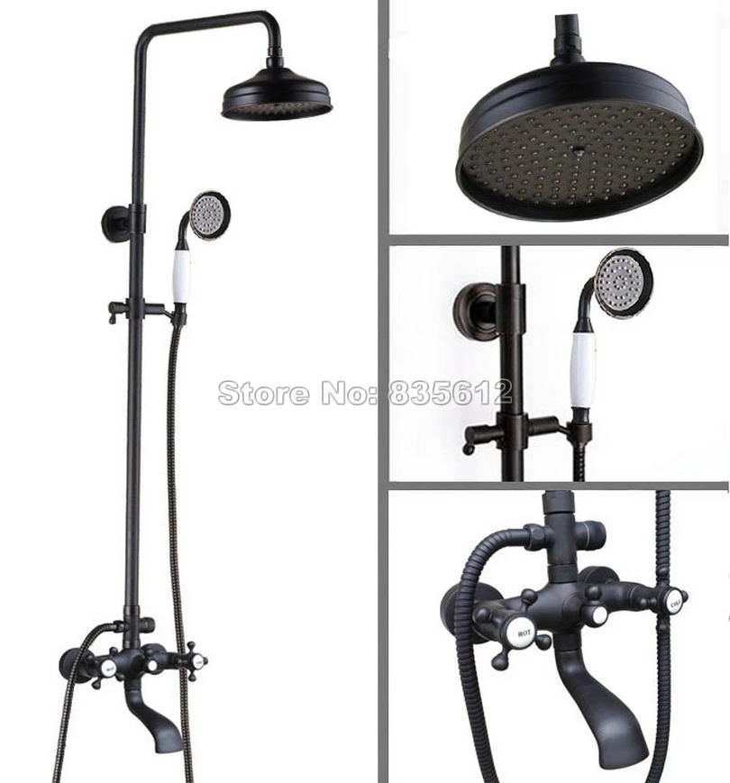 Black Oil Rubbed Bronze Bathroom Wall Mounted 8 inch Shower Head Rain Shower Faucet Set W/ Dual Handles Bathtub Mixer Tap Whg102
Black Oil Rubbed Bronze Bathroom Wall Mounted 8 inch Shower Head Rain Shower Faucet Set W/ Dual Handles Bathtub Mixer Tap Whg102