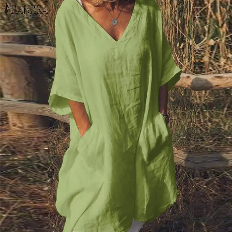 Fashion Long Shirt Dress ZANZEA Women's Summer V neck Short Sleeve Sundress Female Cotton Linen Vestido Robe Femme Work Dresses
Fashion Long Shirt Dress ZANZEA Women's Summer V neck Short Sleeve Sundress Female Cotton Linen Vestido Robe Femme Work Dresses