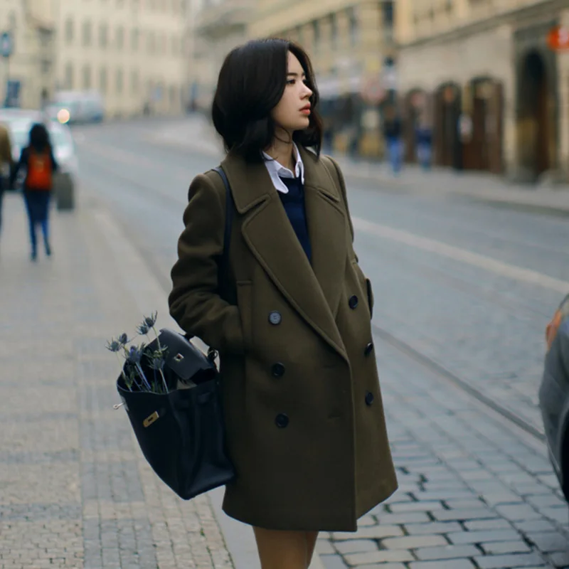 Women Winter Coats and Jackets Casual ArmyGreen Double-breasted Long Coat Women Outwear
Women Winter Coats and Jackets Casual ArmyGreen Double-breasted Long Coat Women Outwear