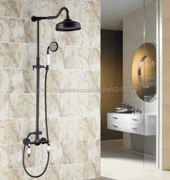 

Oil Rubbed Bronze Wall Mounted 8" Shower Head Shower Rainfall Faucet Set with Handheld Shower Mixer Taps Krs813