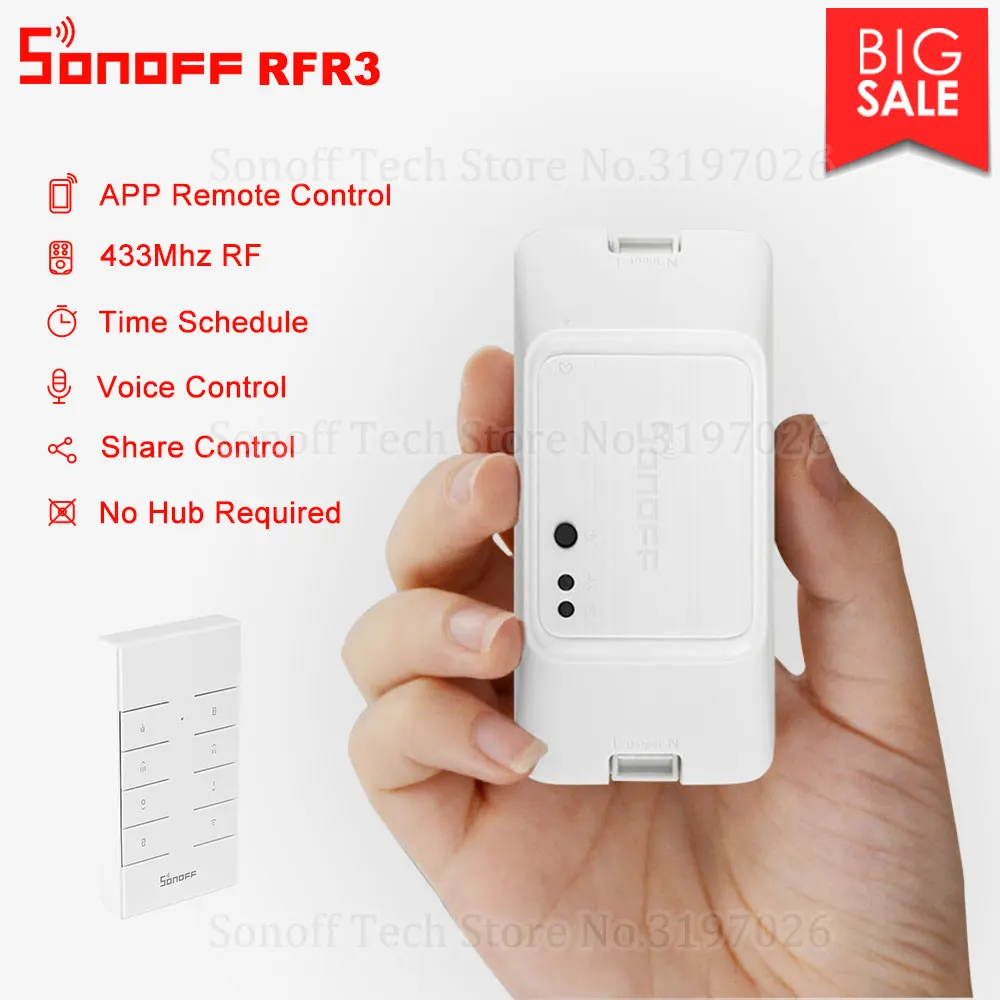 

Itead Sonoff RFR3 433Mhz RF Controlled DIY Smart Wifi Switch With RM433 Remote Operate via eWeLink Works With Alexa Google Home