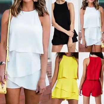 Women Ladies Summer Ruffle One Piece Playsuit Holiday Sleeveless Solid Chiffon Playsuit Romper Beach Shorts
Women Ladies Summer Ruffle One Piece Playsuit Holiday Sleeveless Solid Chiffon Playsuit Romper Beach Shorts