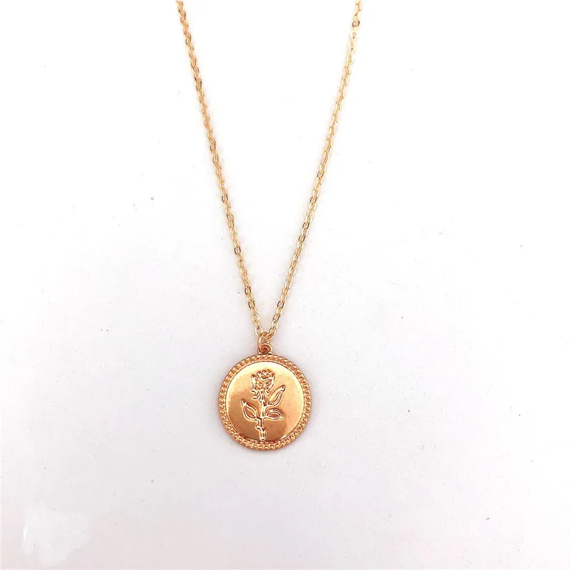 Rose Flower Necklace Gold Color Alloy Round Pendant Necklace for Women Simple Long Chain Coin Necklace Collier Wholesale Gifts
Rose Flower Necklace Gold Color Alloy Round Pendant Necklace for Women Simple Long Chain Coin Necklace Collier Wholesale Gifts