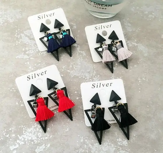 

4 colors new fashion graceful triangle tassel drop earring for women ear jewelry geometric tassel earring party accessories
