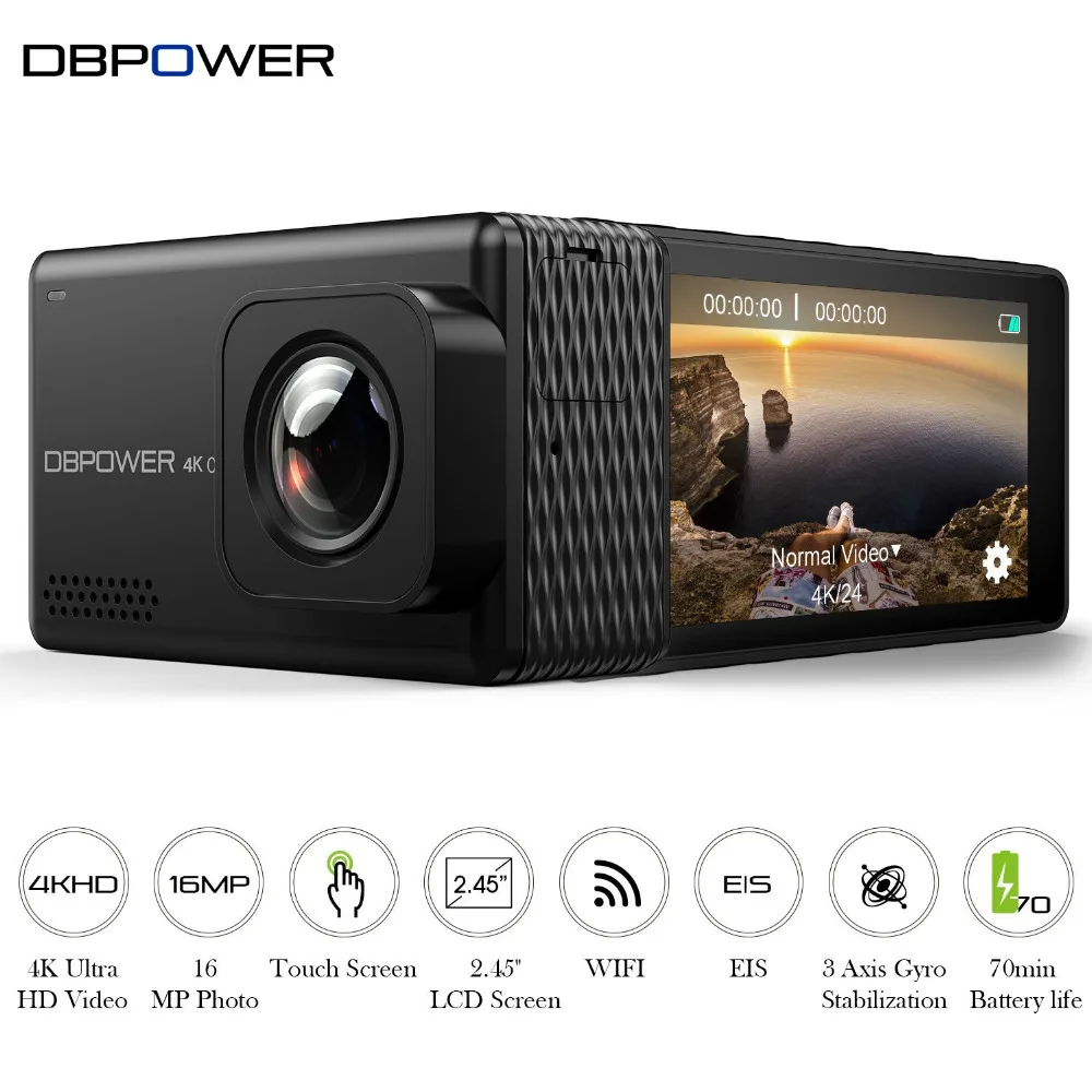 Dbpower ex7000 Pro 4 К 25fps действие Камера Ultra HD 2.45 "ЖК-дисплей Сенсорный экран Новатэк 96660